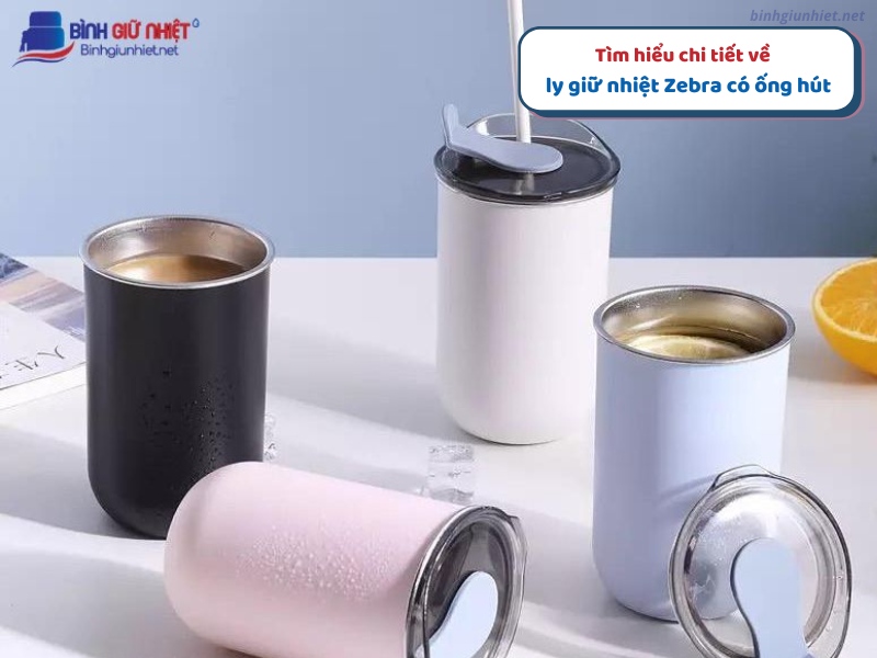 ly giữ nhiệt Zebra có ống hút